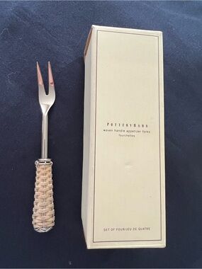 Pottery Barn Woven Handle Appetizer Forks- Natural Tan Handle